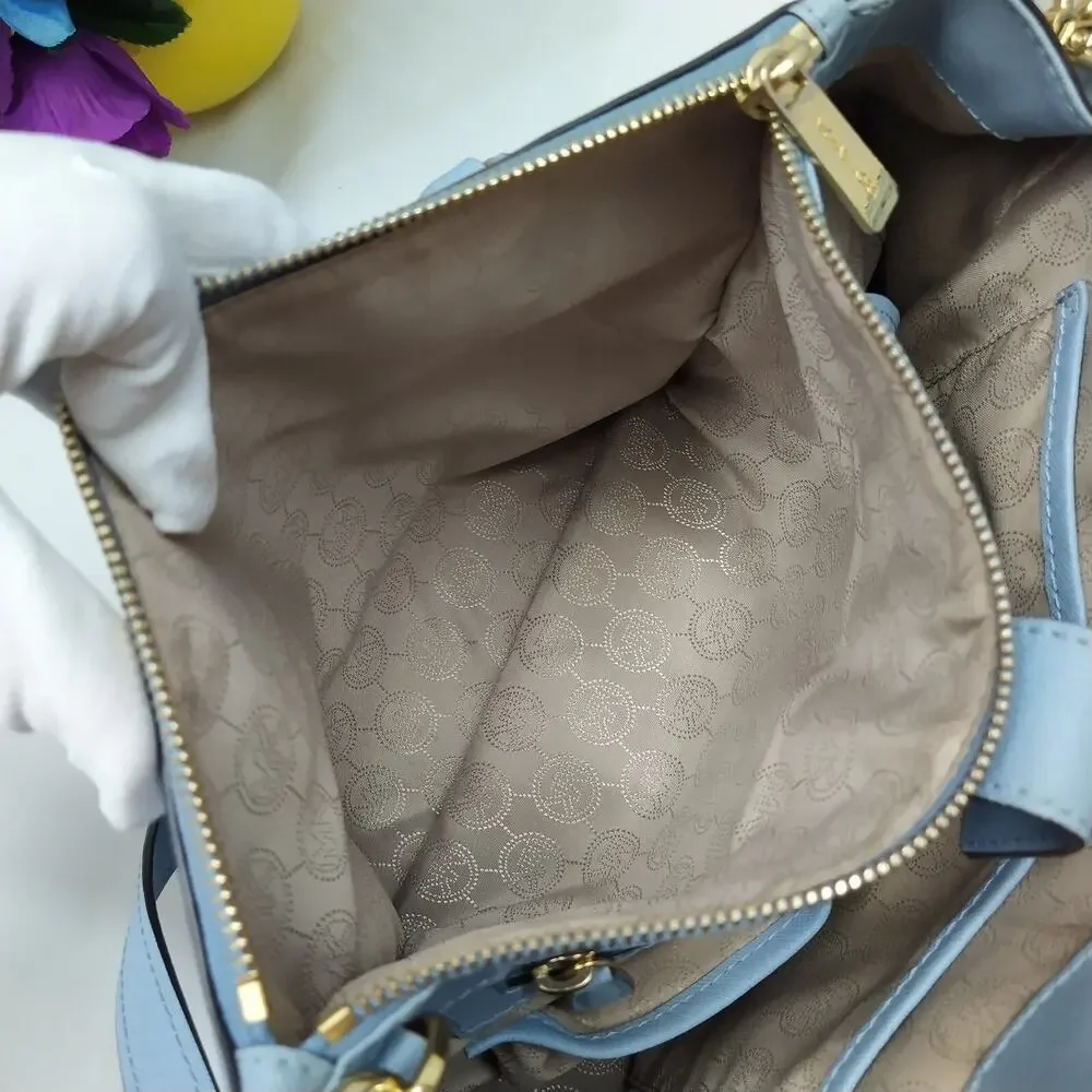 Michael Kors Blue Leather Carryall Double Handles Satchel Shoulder Bag